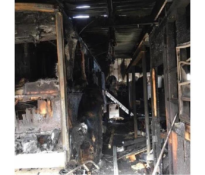Image of a storage damaged with soot and smoke after a fire.